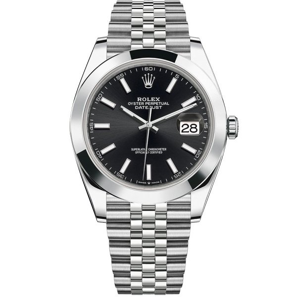 Rolex Datejust 41 Steel Smooth Bezel Jubilee 126300 Black