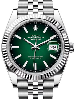 Rolex Datejust 41 White Rolesor Jubilee Bracelet 126334-0034 Green Ombre